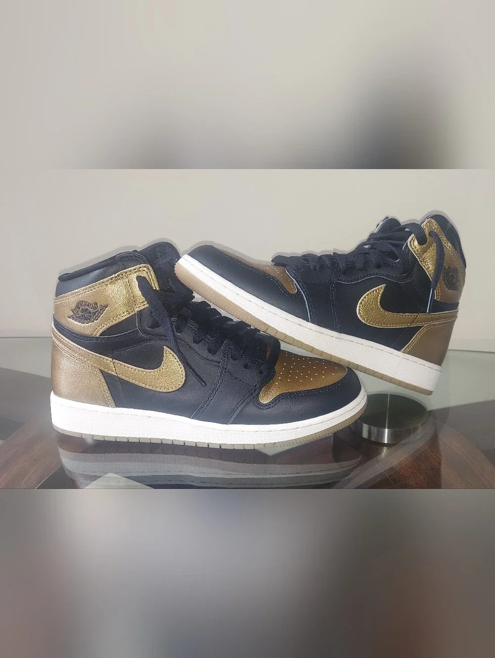 Nike Kids Black and Metallic Gold High-Top Sneakers